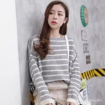 Autumn Winter Women Round Neck Stripe Ladies Sweater Long Sleeve Knitted Wear Sweaters